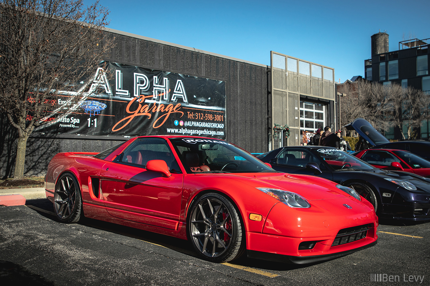 Red Acura NSX outside of Alpha Garage in Chicago