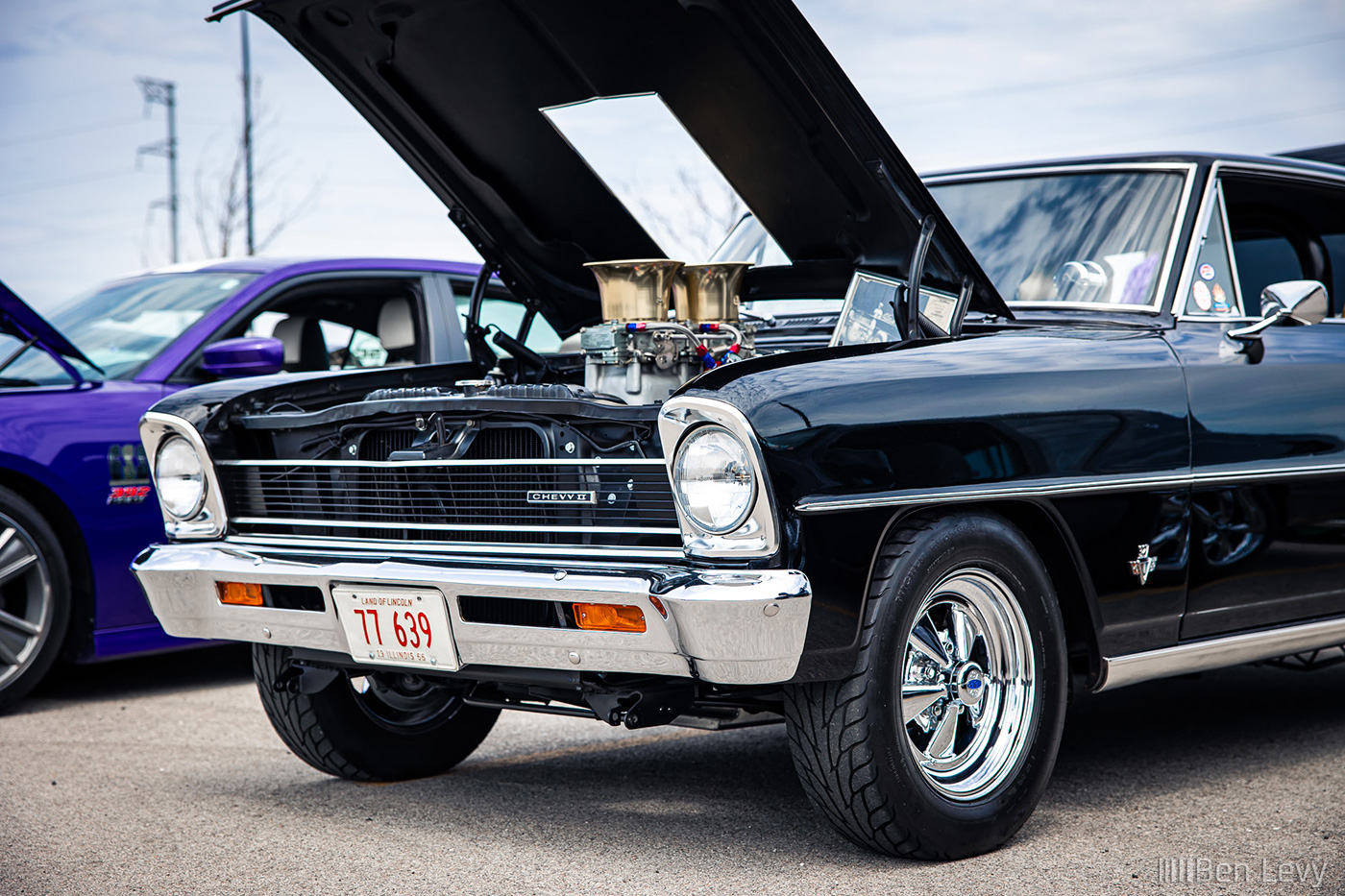 Front of Black Chevy II at Branding Iron Car Show