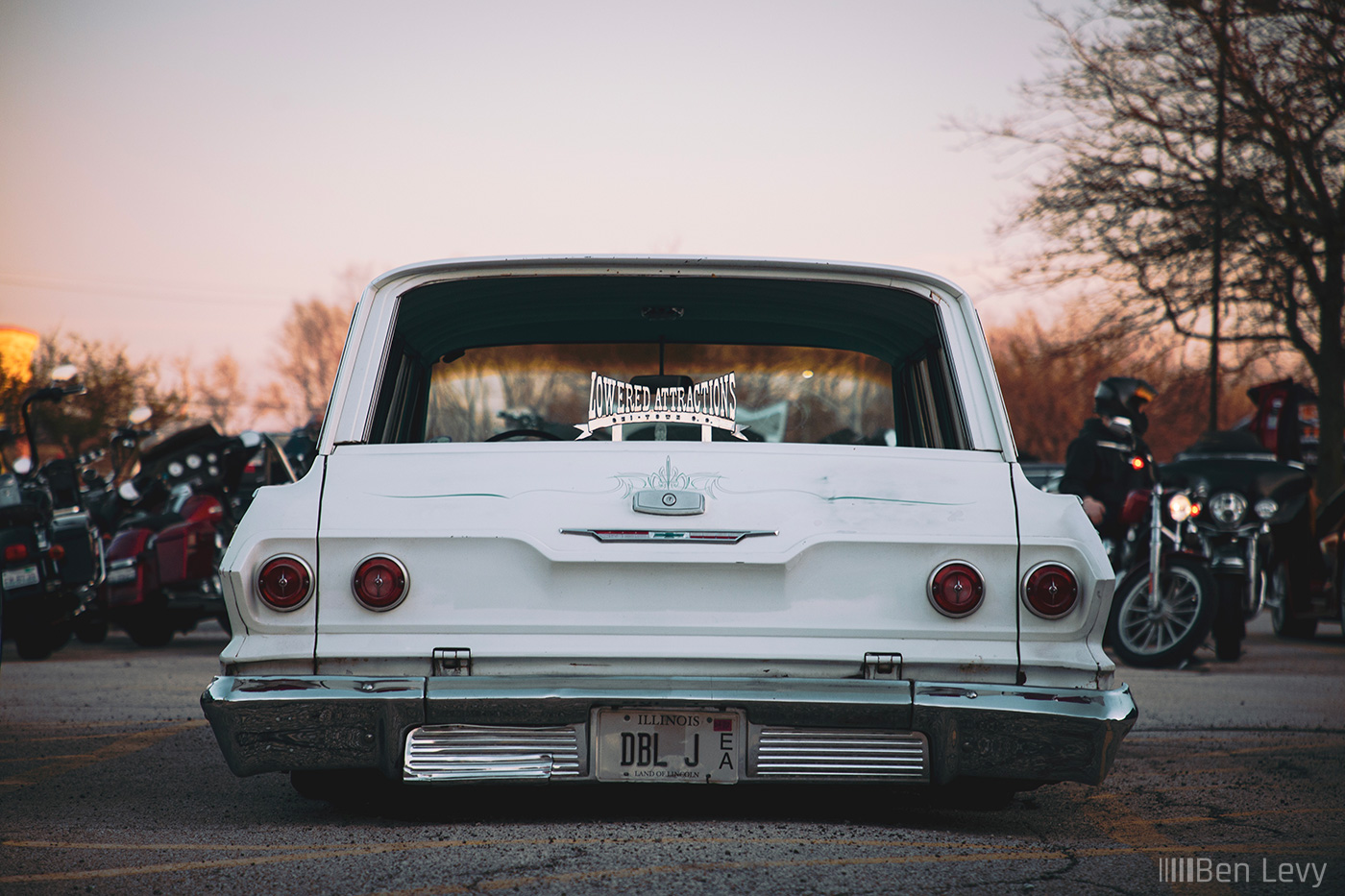 Rear of White Chevy Biscayne Wagon