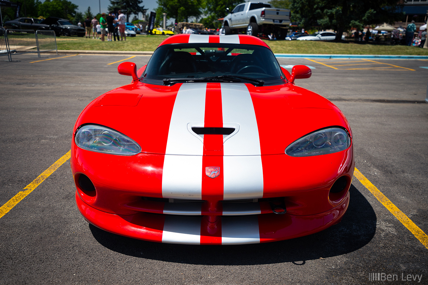 Red Dodge Viper with Silver Stripes