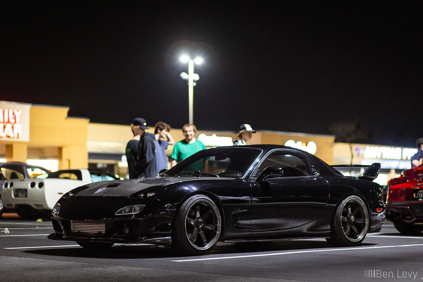 Black FD Mazda RX-7 at a Nighttime Car Meet