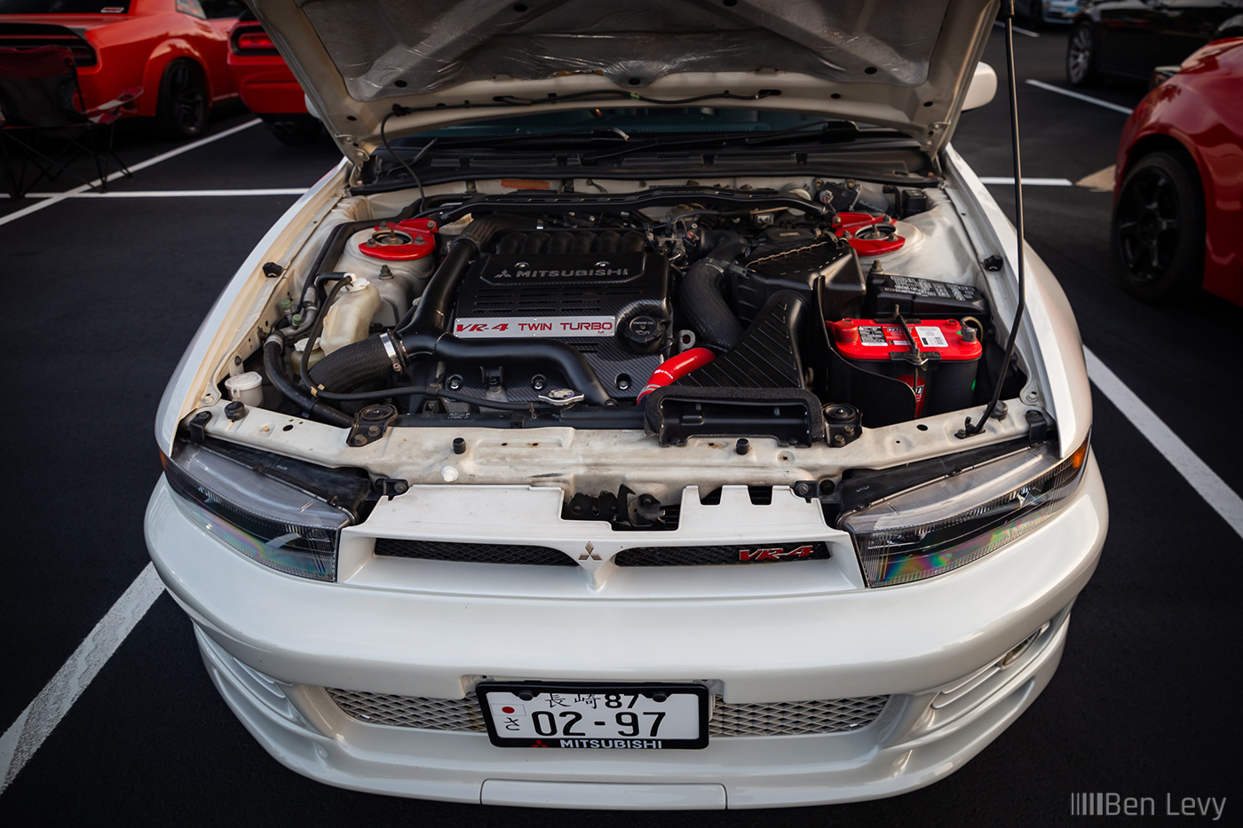 Open Hood on White Mitsubishi Legnum VR-4