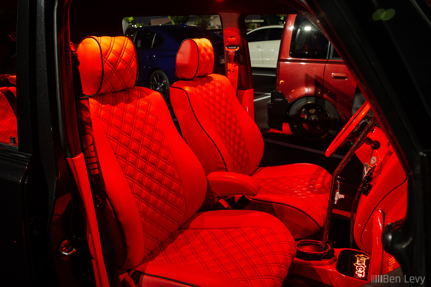 Custom Red Leather Seats in Scion xB