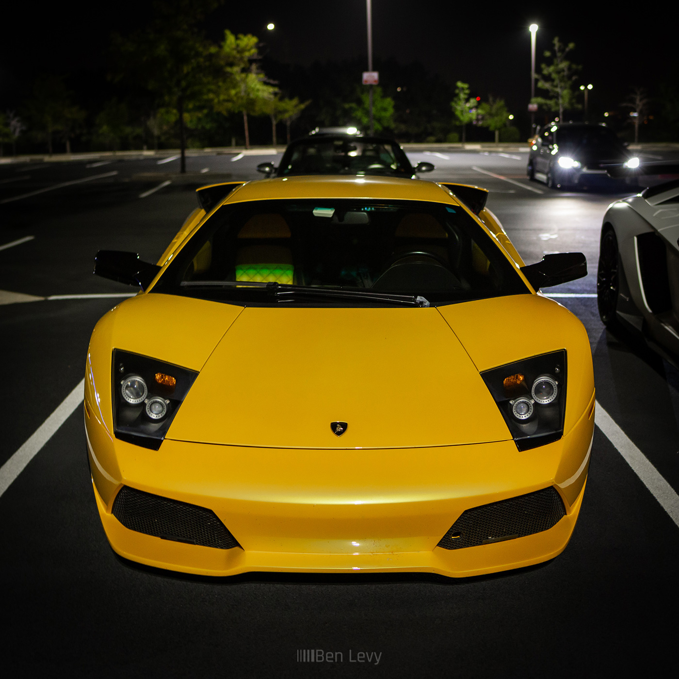 Front of Yellow Lamborghini at Night