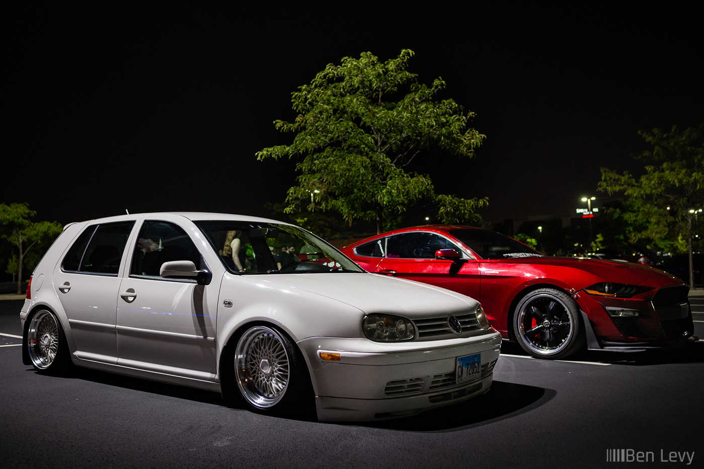 Vw Gold and Ford Mustang at Cars and Culture Meet