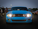 Front of Blue S-197 Mustang