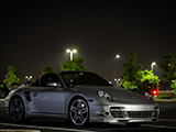 Silver Porsche 911 Turbo Convertible at Night