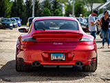 Rear of Orient Red Porsche 911 Turbo