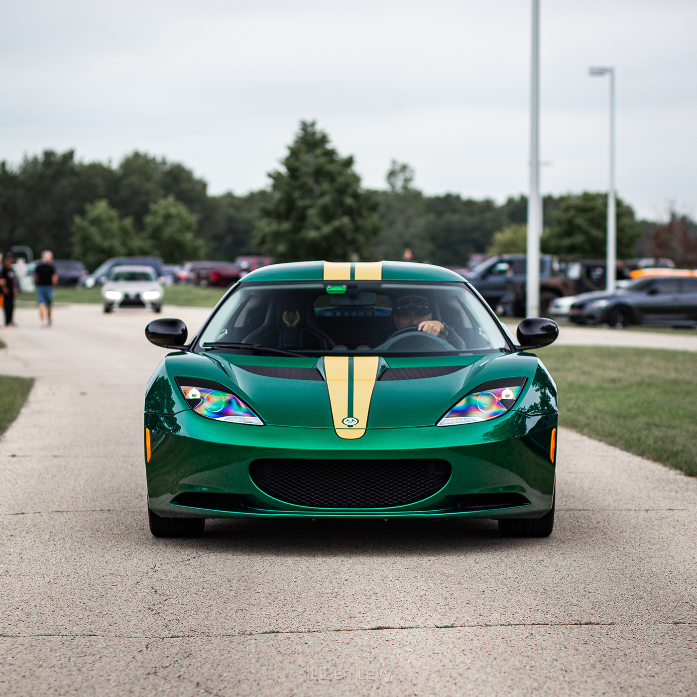 Front of Green Lotus Evora S Heritage Racing Edition