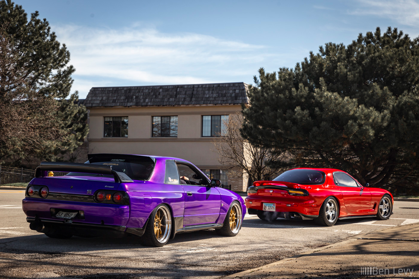 Purple Nissan Skyline and Red Mazda RX-7