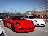 Red and White Porsche 911s at Cold Brewed Cars & Coffee