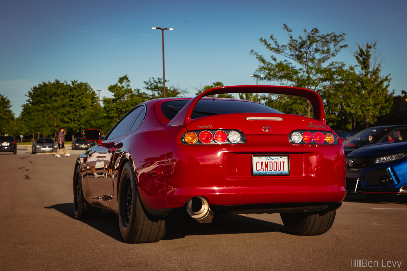 Red Toyota Supra with Meaty Tires