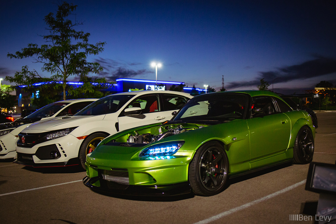 Hondas at a Car Meet at Night