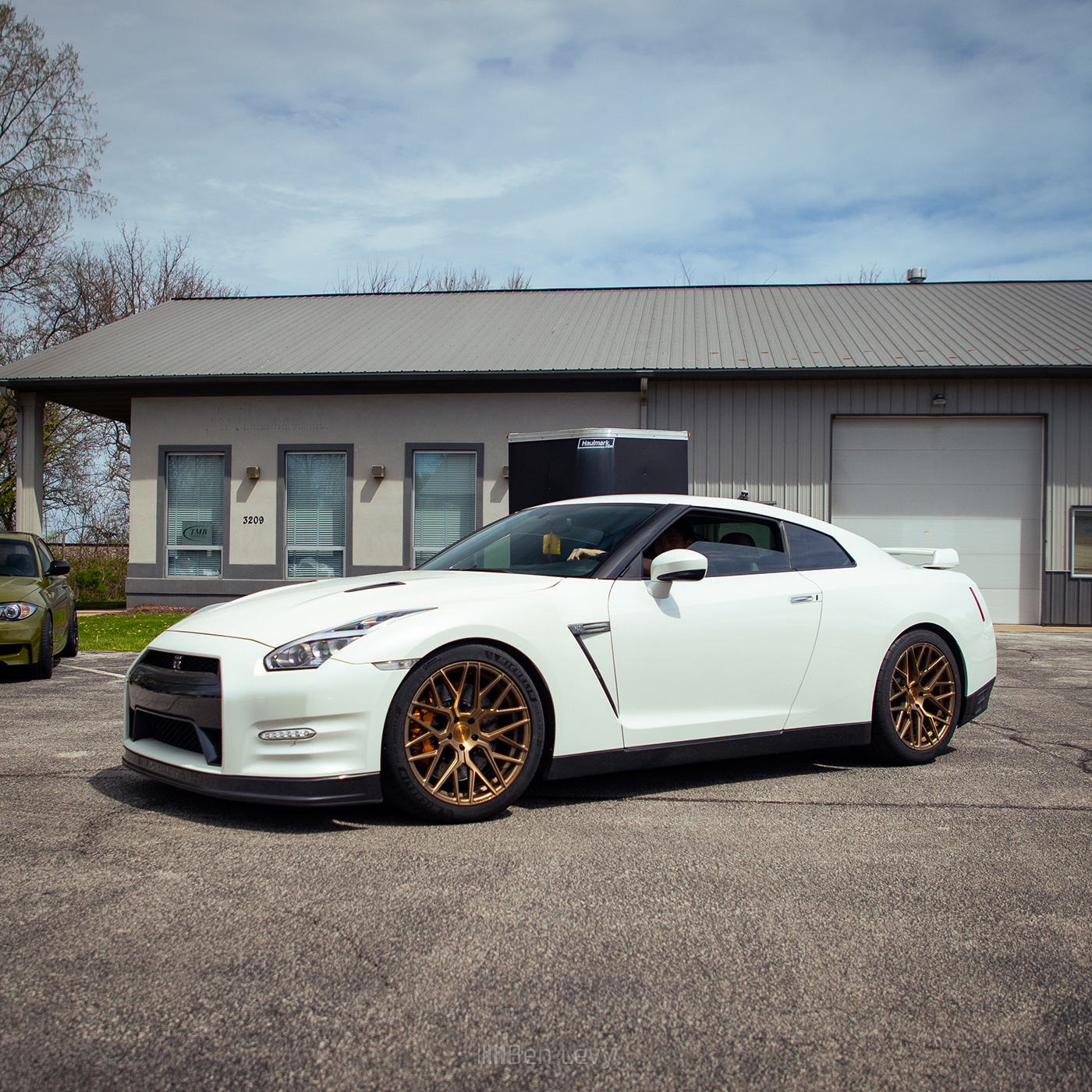 White Nissan GT-R on Gold Rohana Wheels