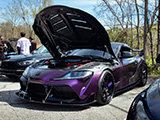 Purple Mk5 Supra with Hood Open