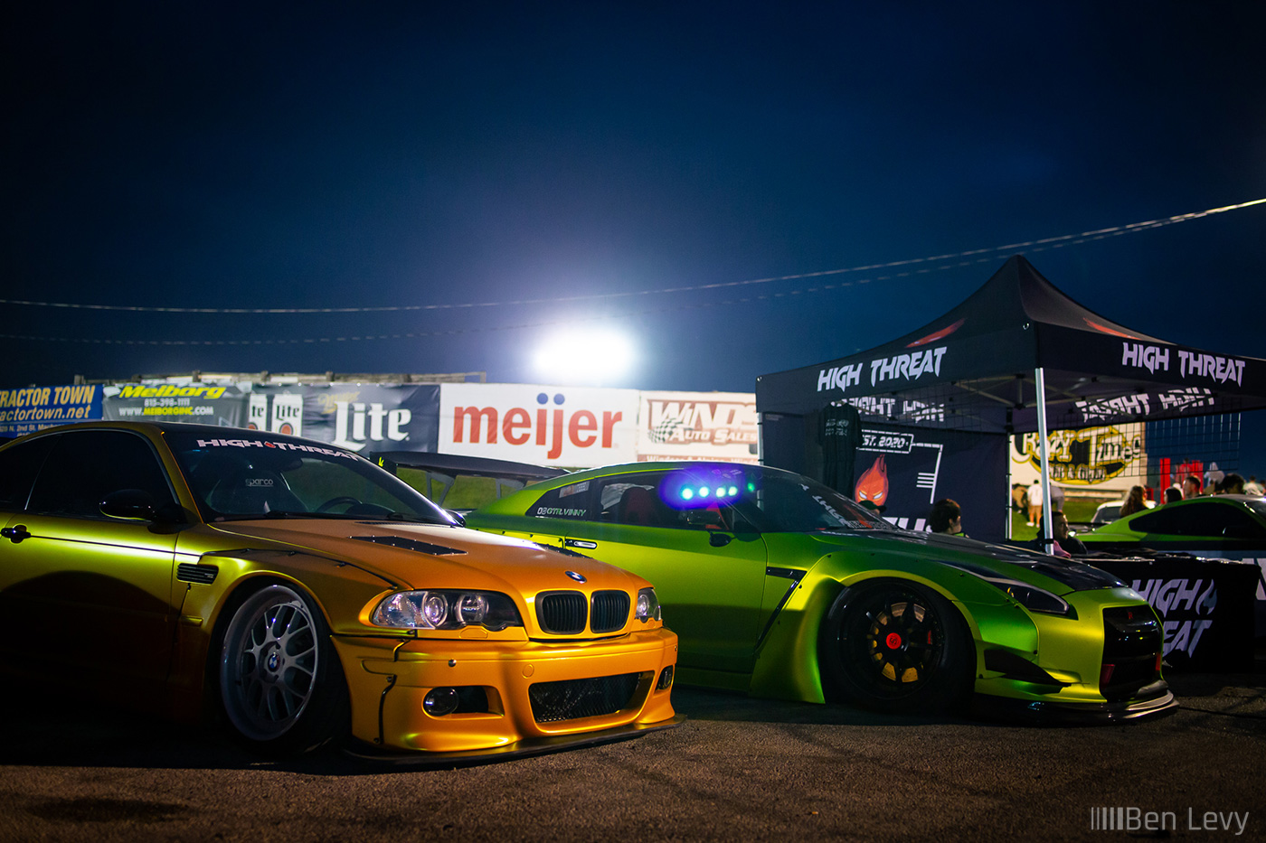 Yellow BMW M3 with Green Nissan GT-R