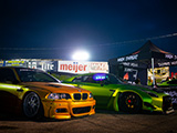 Yellow BMW M3 with Green Nissan GT-R