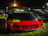 Red Honda Civic Coupe with Carbon Fiber Hood