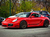 Red Porsche Cayman at Fuelfed Coffee & Classics