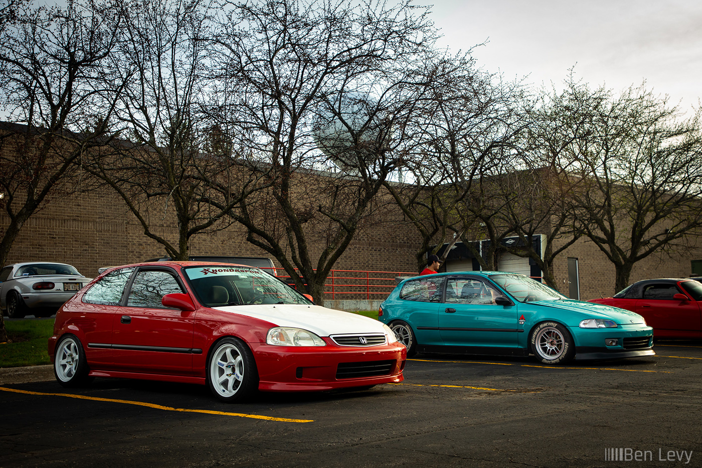 Pair of Honda Civic Hatchbacks at ImportAlliance Pop-up Meet