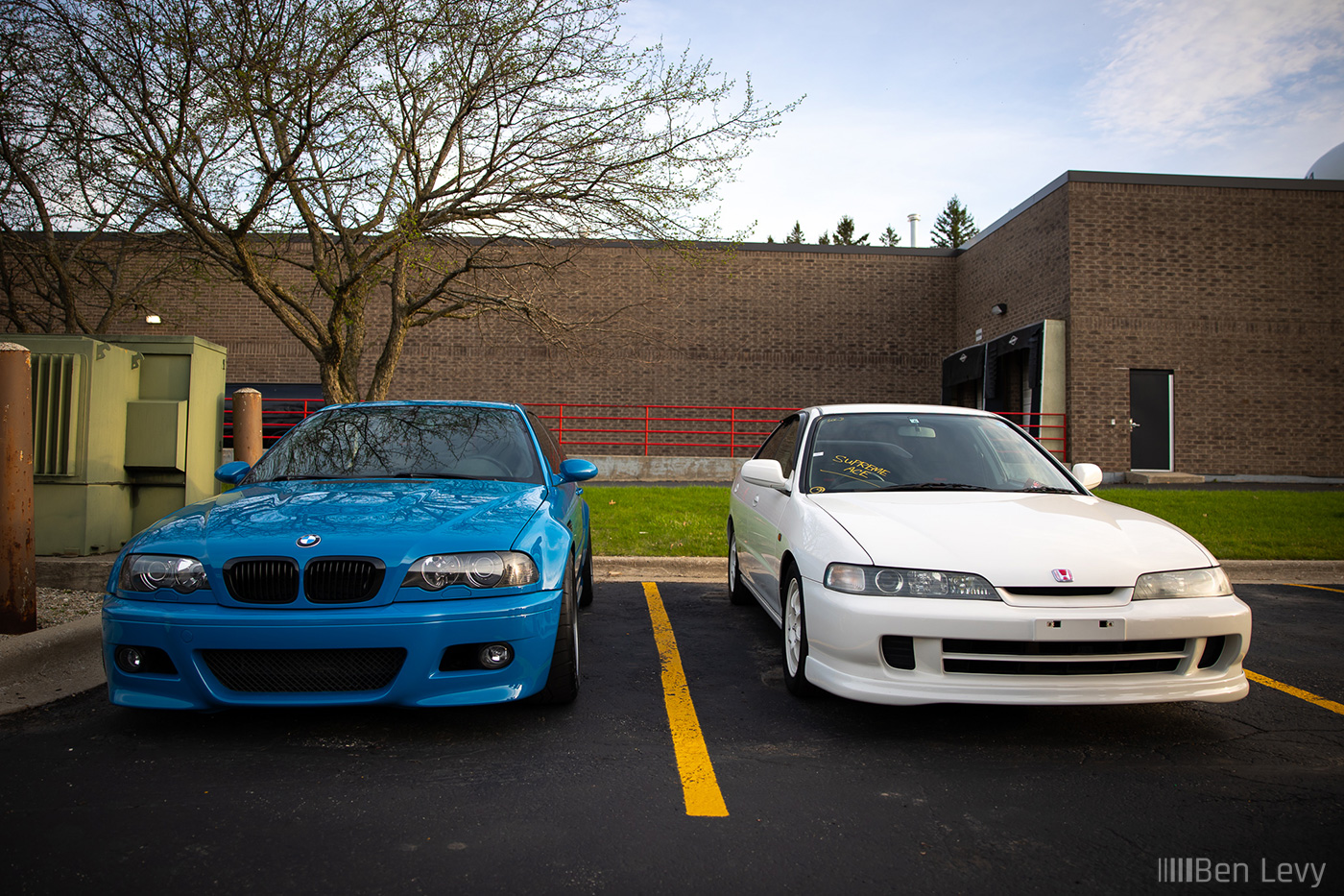 Blue BMW M3 and White Acura Integra Sedan