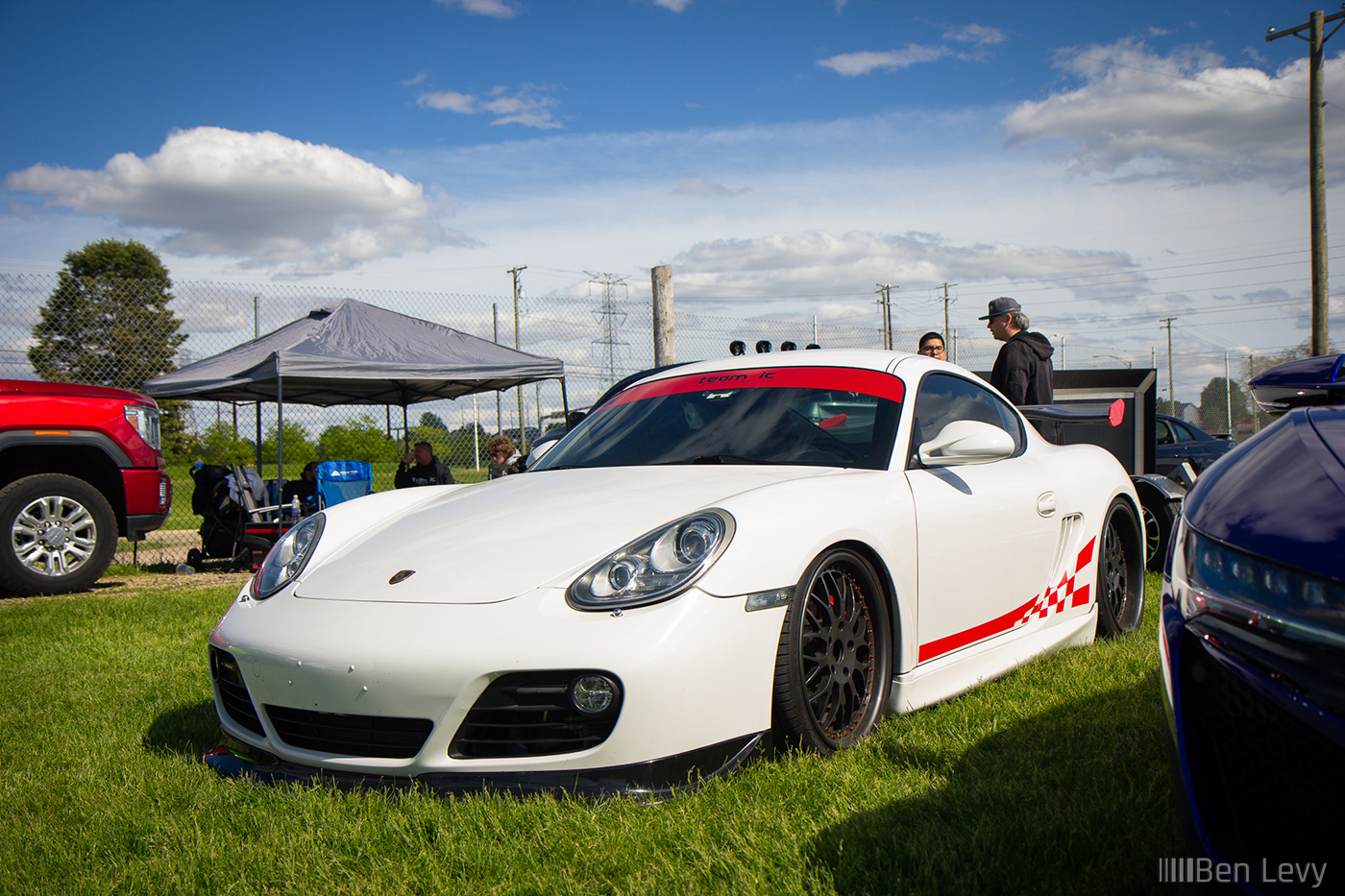 Bagged WHite Porsche Cayman S at Import Face-Off