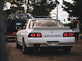 Rear of White 1989 Nissan Skyline Sedan