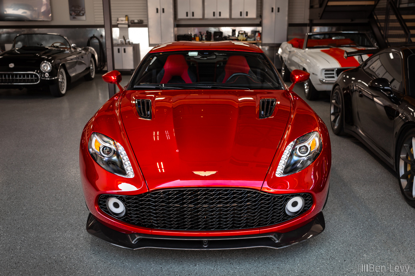 Front of Red Aston Martin Vanquish Zagato