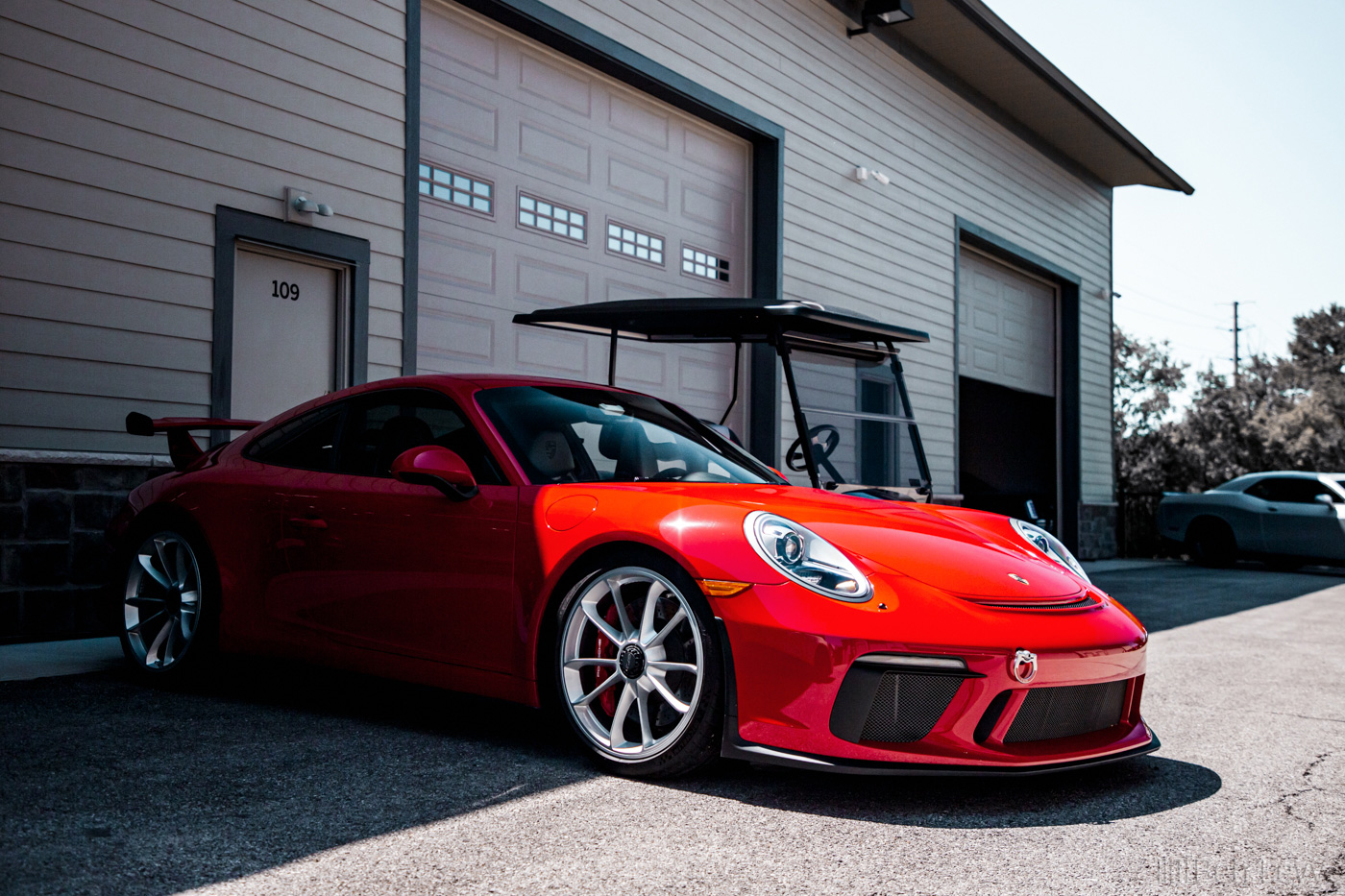 Red Porsche 991 GT3 in the Shadows