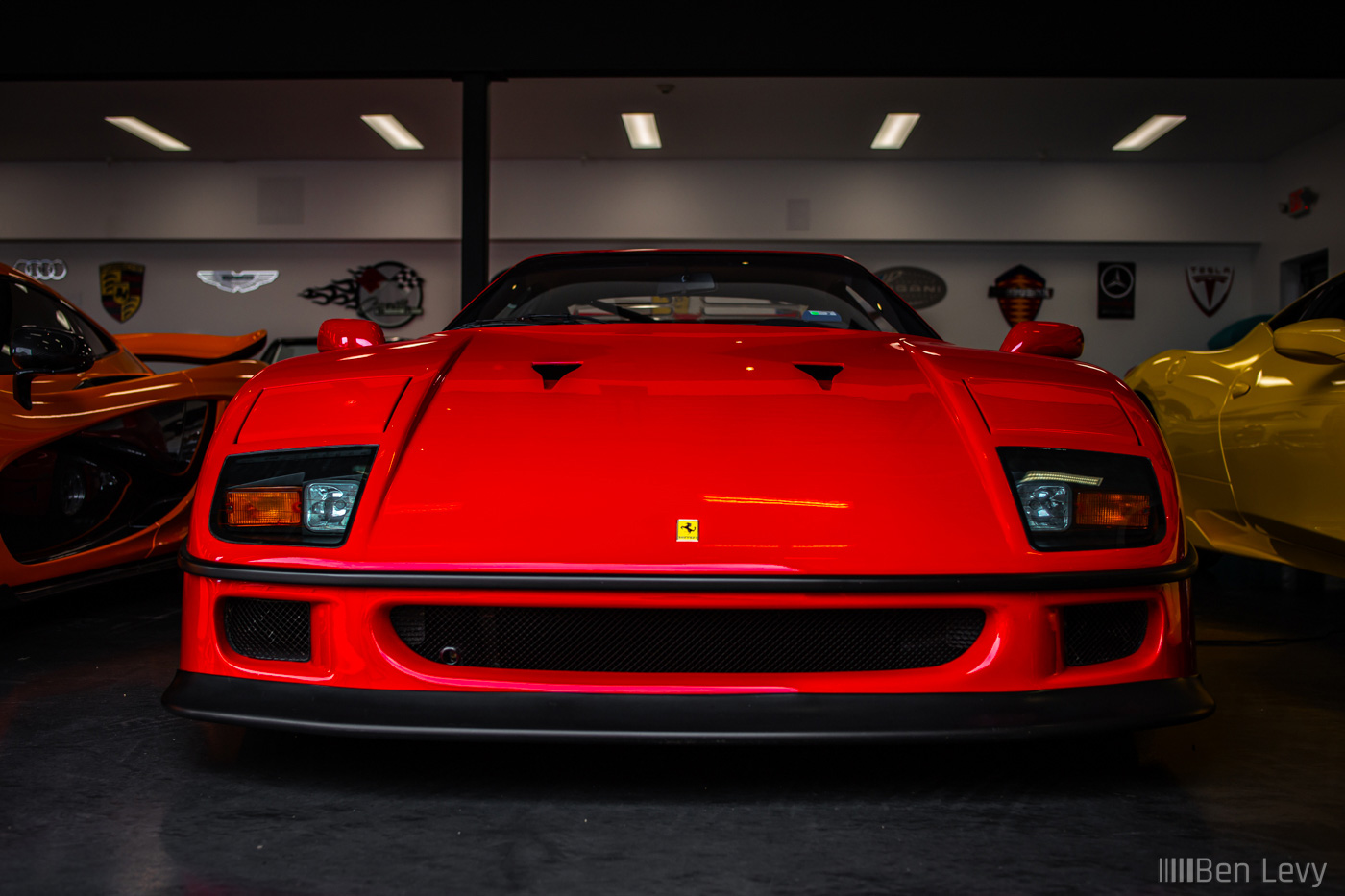 Front of a Red Ferrari F40 at Iron Gate Motor Condos