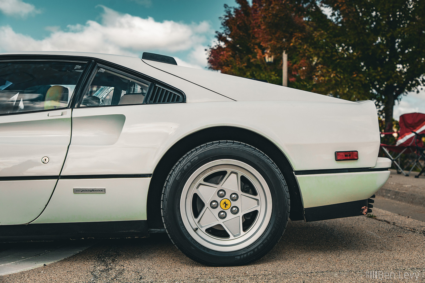 Rear Quarter Panel of White 1988 Ferrari 328 GT Coupe