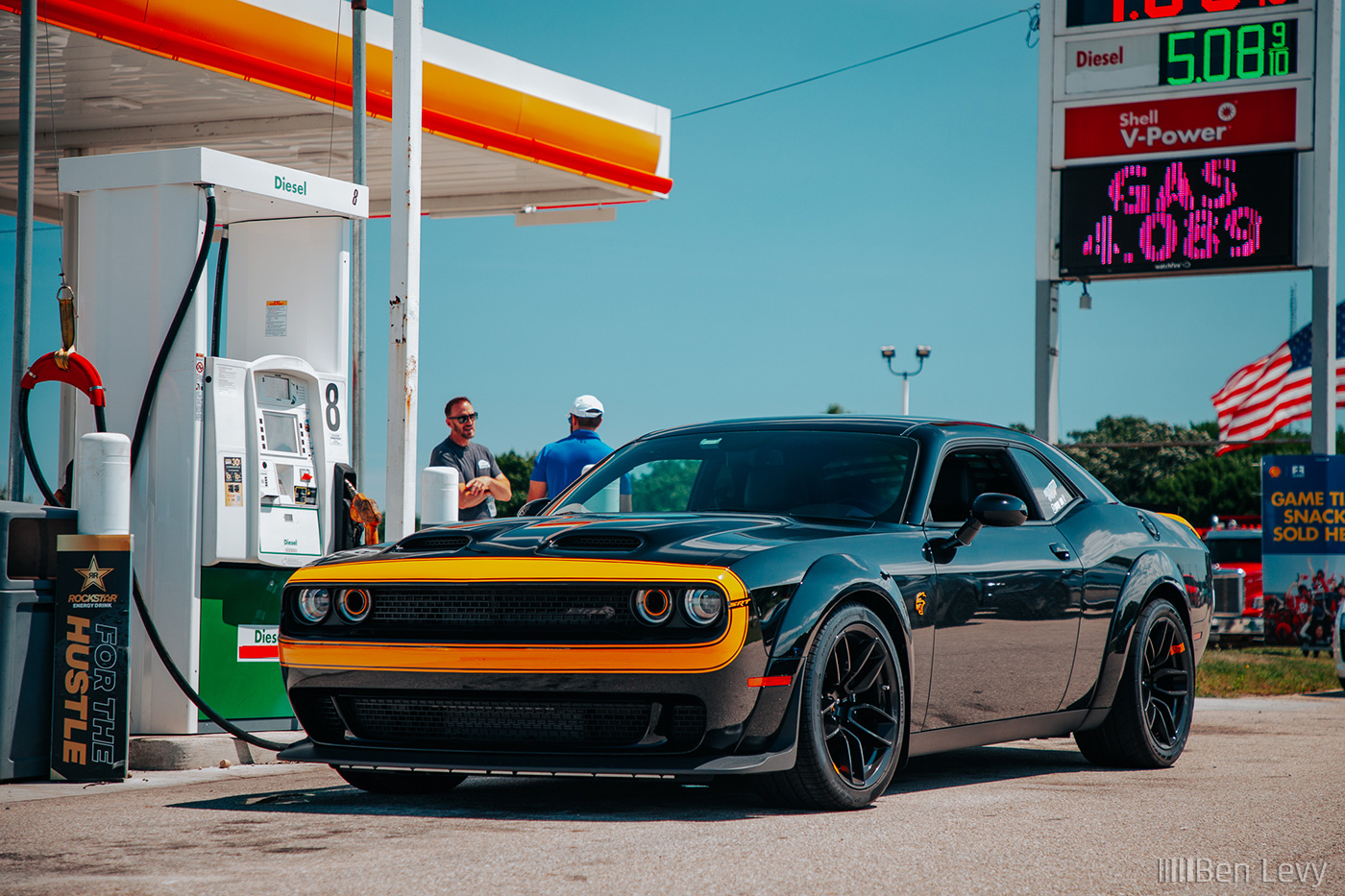 Black Dodge Challenger SRT Hellcat with Yellow Accents