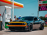 Black Dodge Challenger SRT Hellcat with Yellow Accents