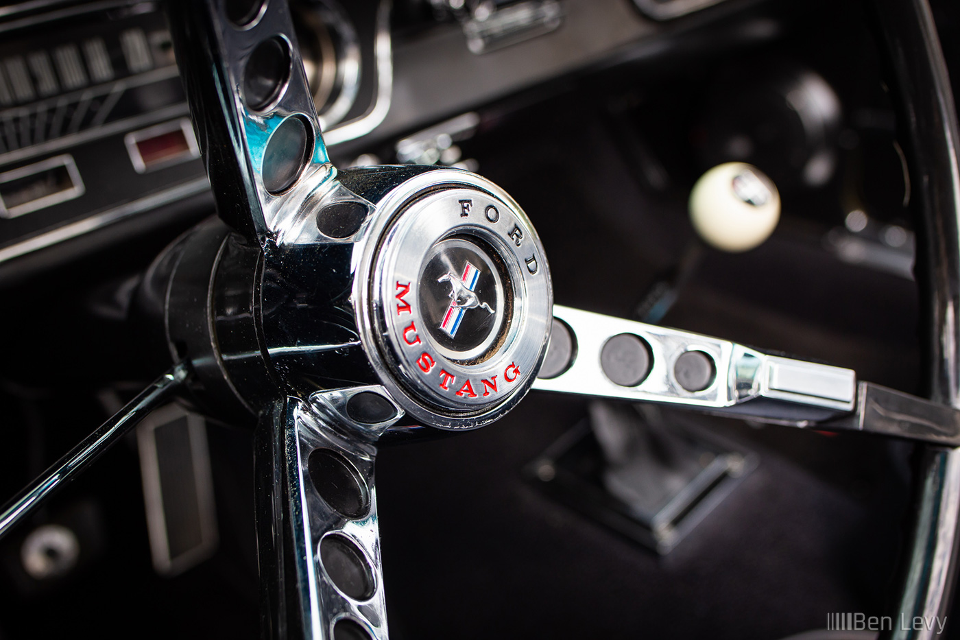 Metal Horn Button on a Classic Ford Mustang