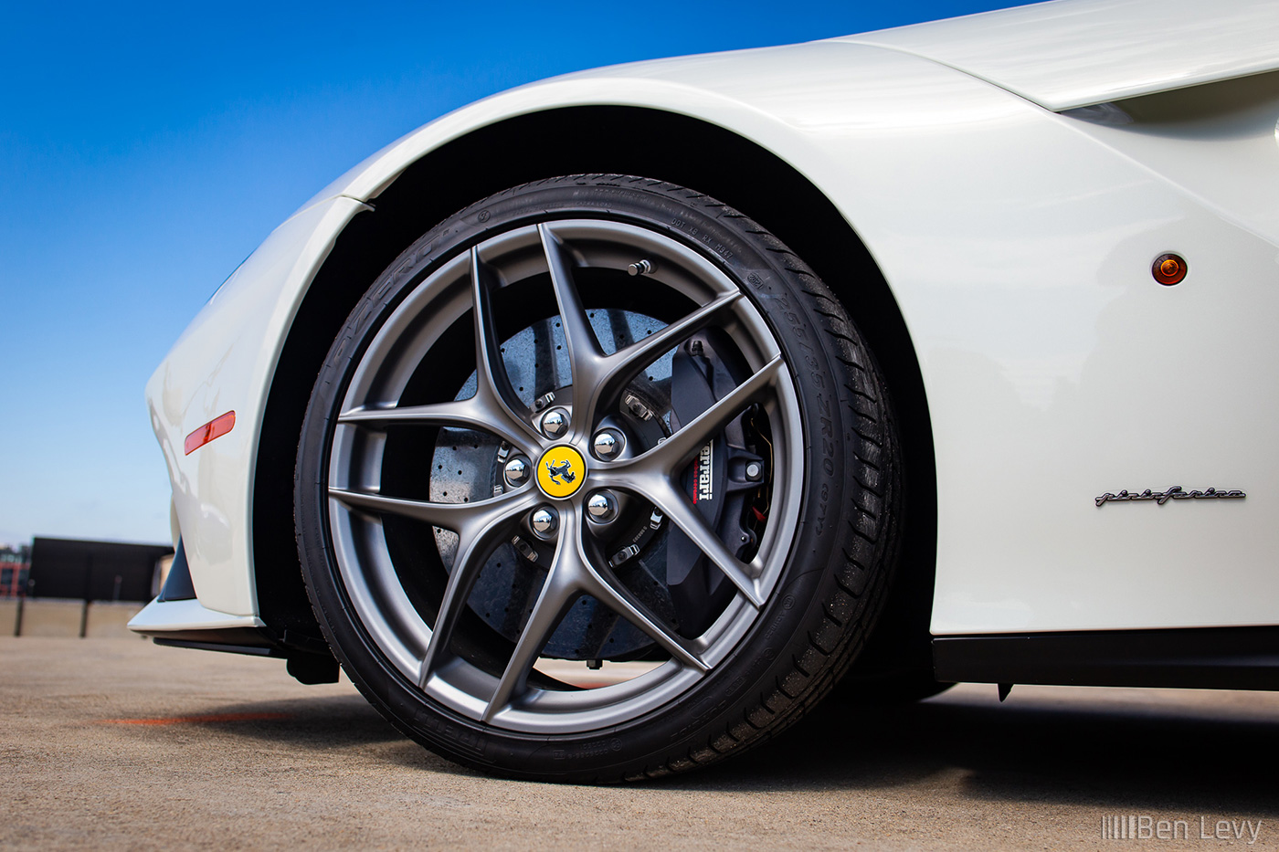 Front Wheel of White Ferrari F12berlinetta