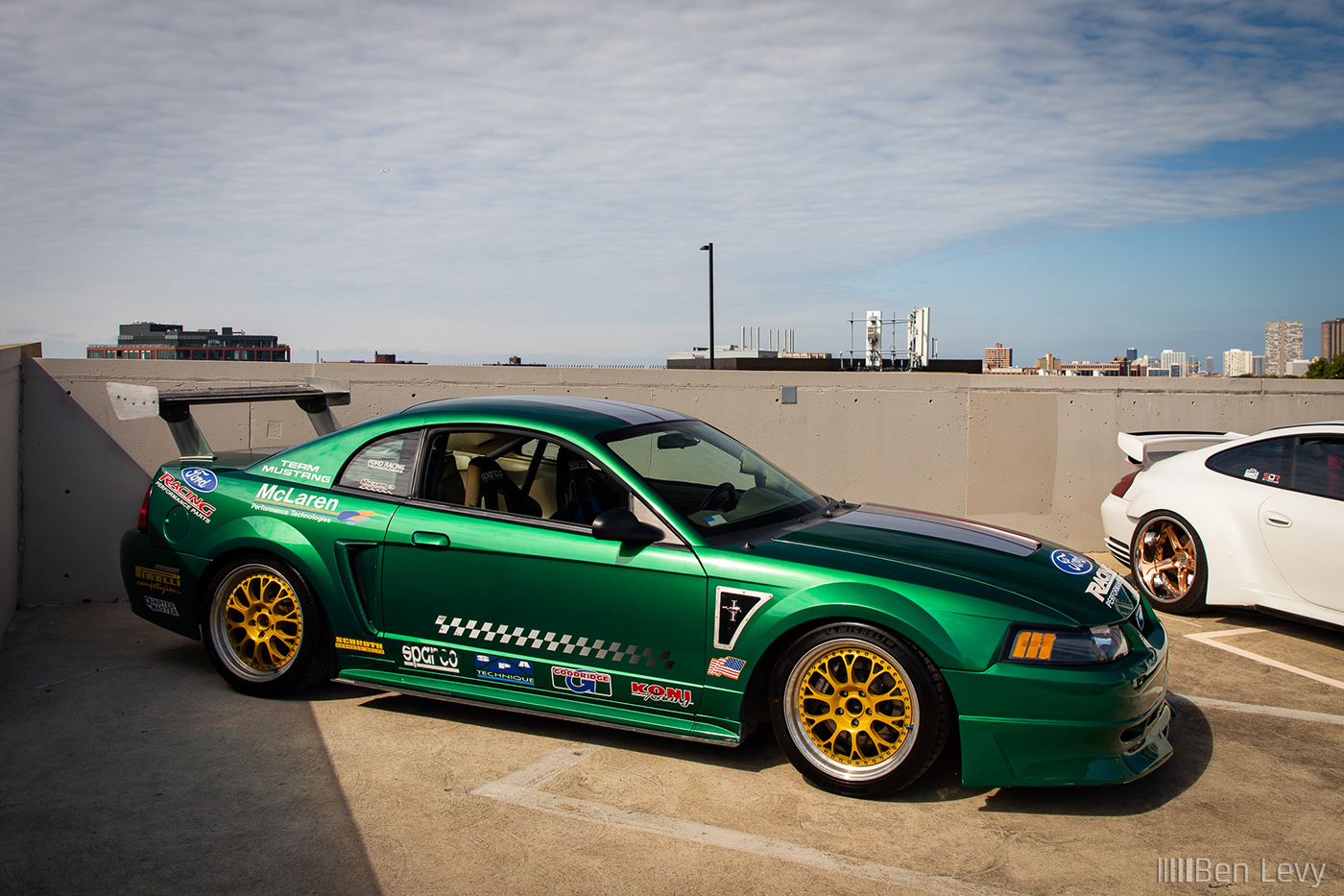Green Ford Mustang Race Car on Gold Wheels