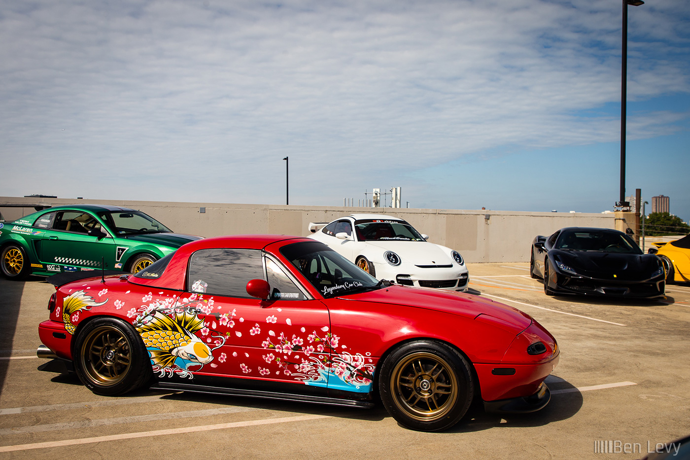 Red Mazda Miata with Gyotaku Graphics