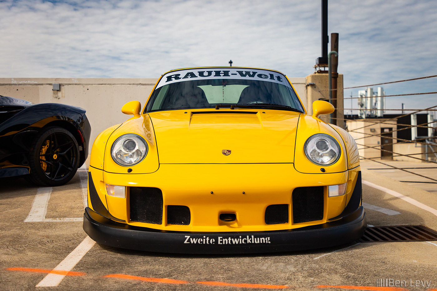 Front of Yellow RWB Porsche 993 Convertible
