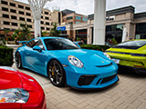 Miami Blue Porsche 911 GT3 at Lincoln Common in Chicago