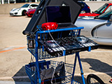 Mobile DJ setup in shopping cart
