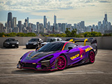 Purple McLaren 720S with Taco Bell Wrap and the Chicago Skyline