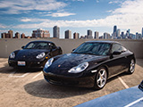 Pair of Black Porsches at a Lowend Garage Chicago Event