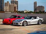 Red Porsche and Silver Viper in Chicago