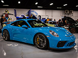 Miami Blue Porsche 911 GT3 at Alpha Garage in Chicago