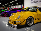 Yellow RWB Porsche at Alpha Garage