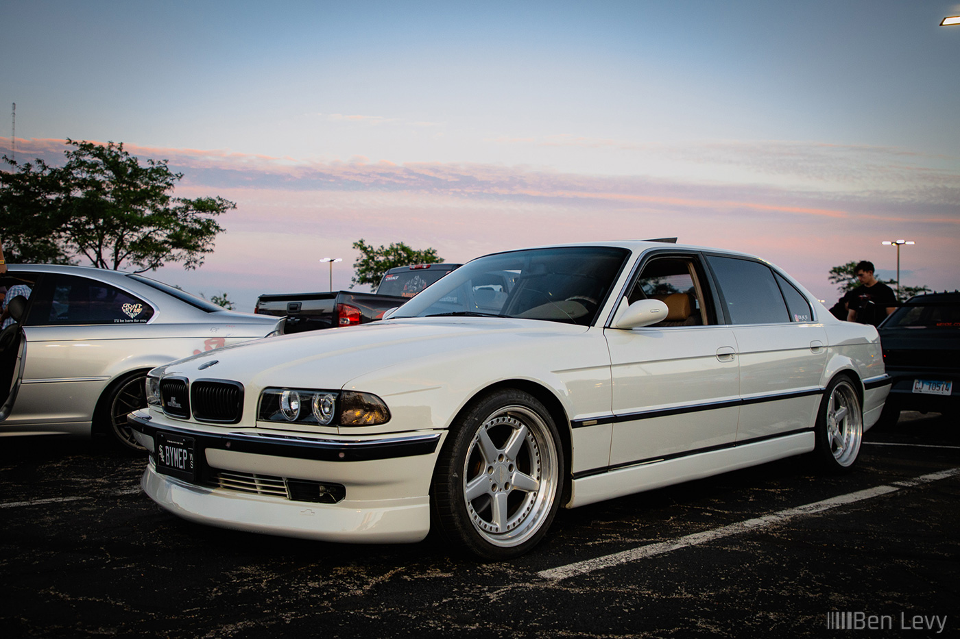 White BMW 740iL at Metal Militia Car Meet