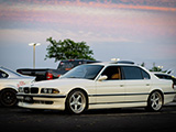 White E38 BMW 7 Series at Sunset