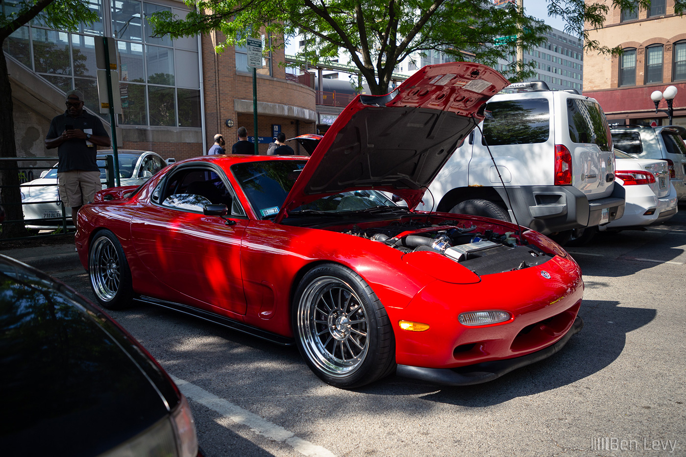 Red FD RX-7 at Cars and Coffee Oak Park