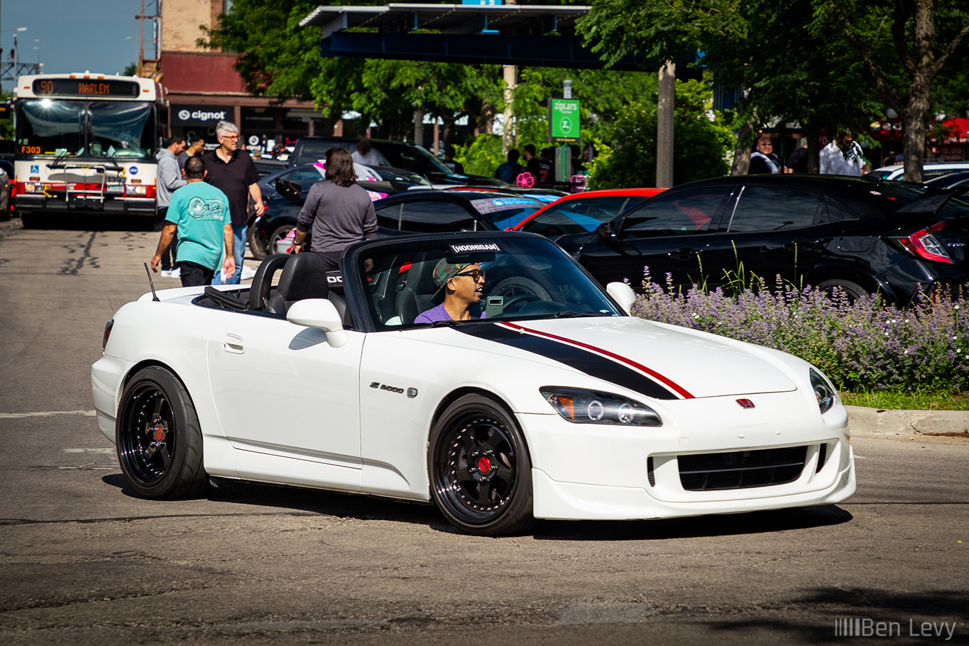 White Honda S2000 with Black Stripe