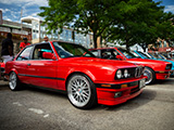 Red BMW E30 at Cars & Coffee Oak Park